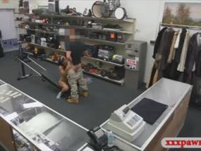 Stewardess sells her stuff and pounded in the pawnshop